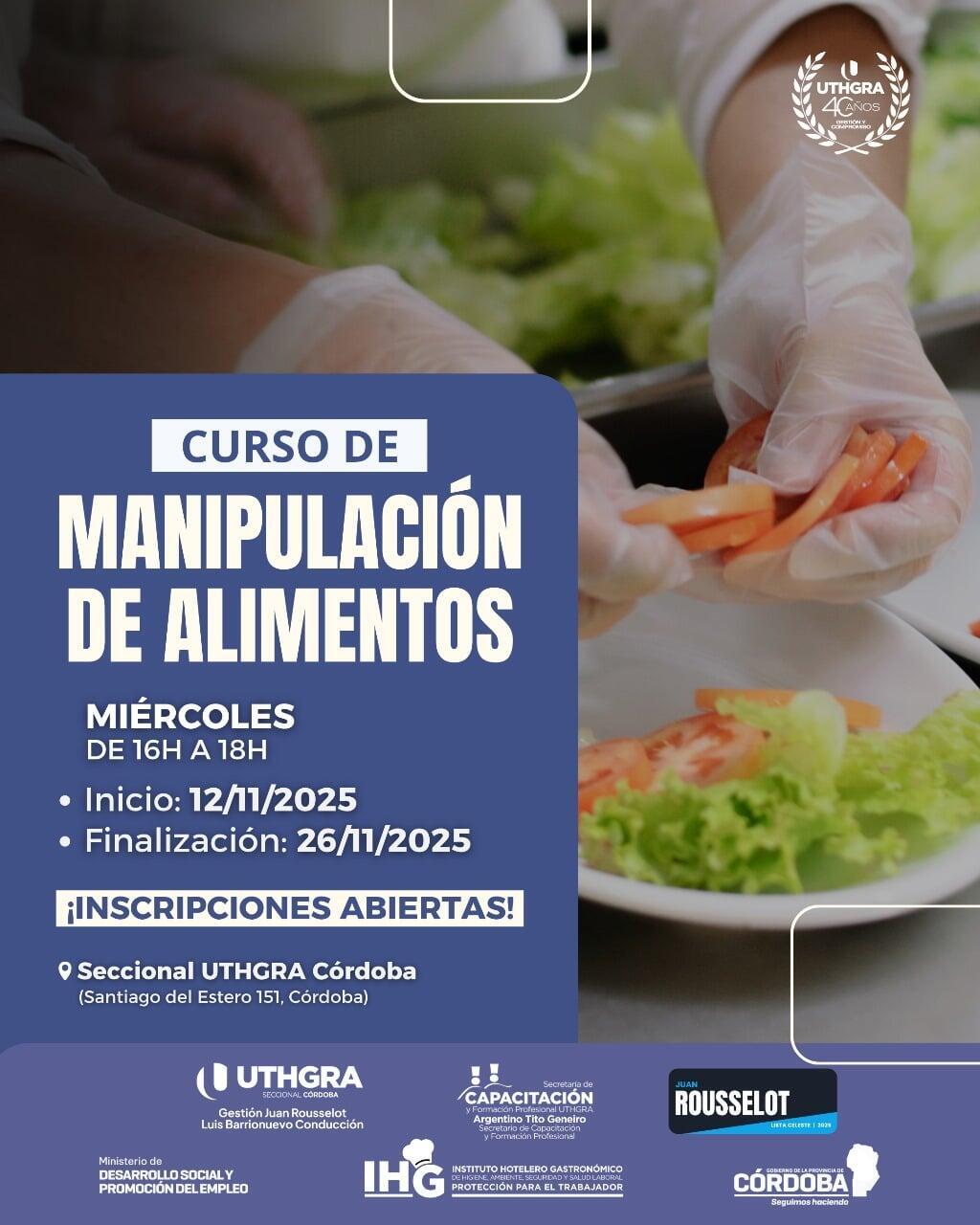 Nuevo Curso de Formación en UTHGRA Córdoba - Seguridad Alimentaria